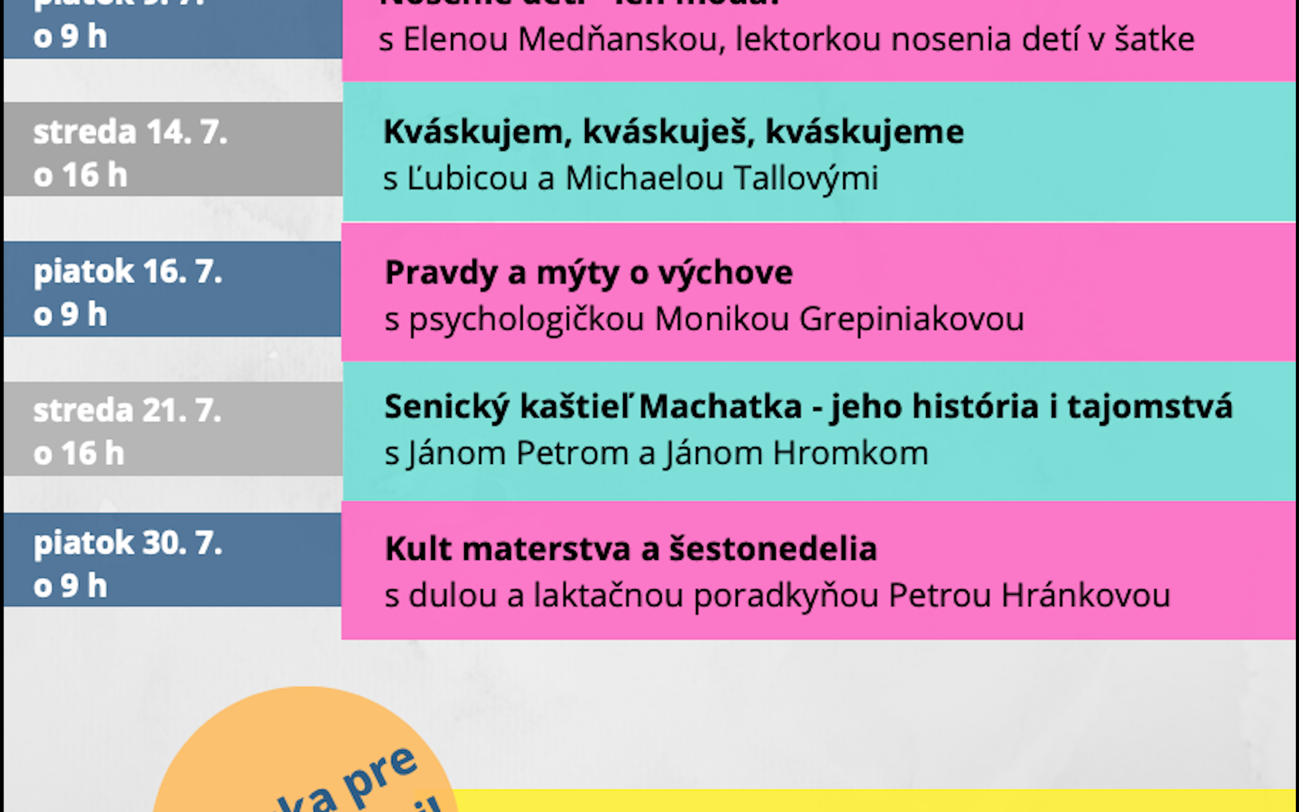 Týždeň v knižnici:  podujatie o kváskovaní, pre deti dielničky s ilustrátorom a stretnutie s psychologičkou na tému výchova